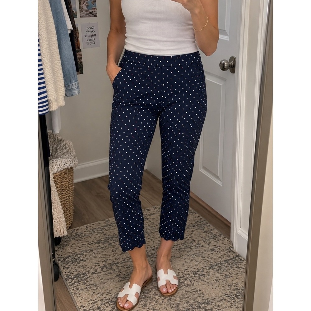 Talbots‎ Chatham Crop Pants 12 Navy Polka Dot Scallop Hem Ankle